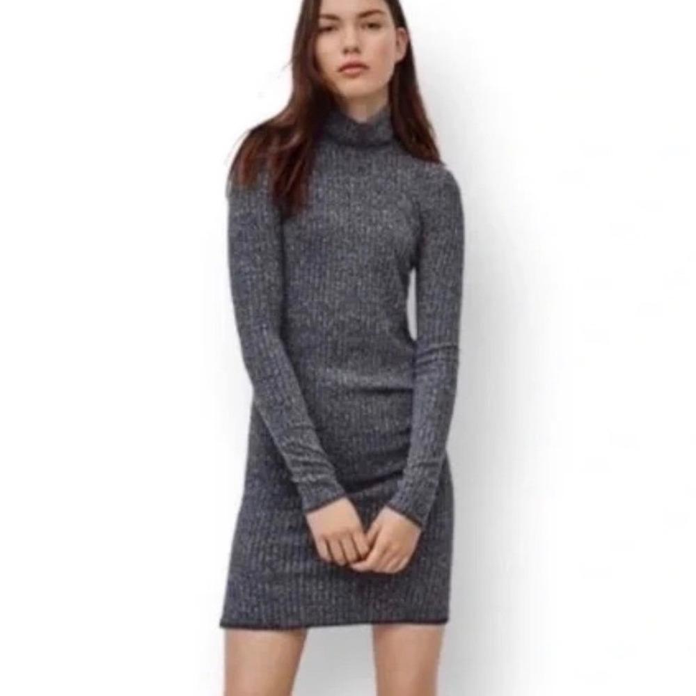 Wilfred Free Aritzia Gray Ribbed Turtleneck Long Sleeve Mini Dress XS NEW